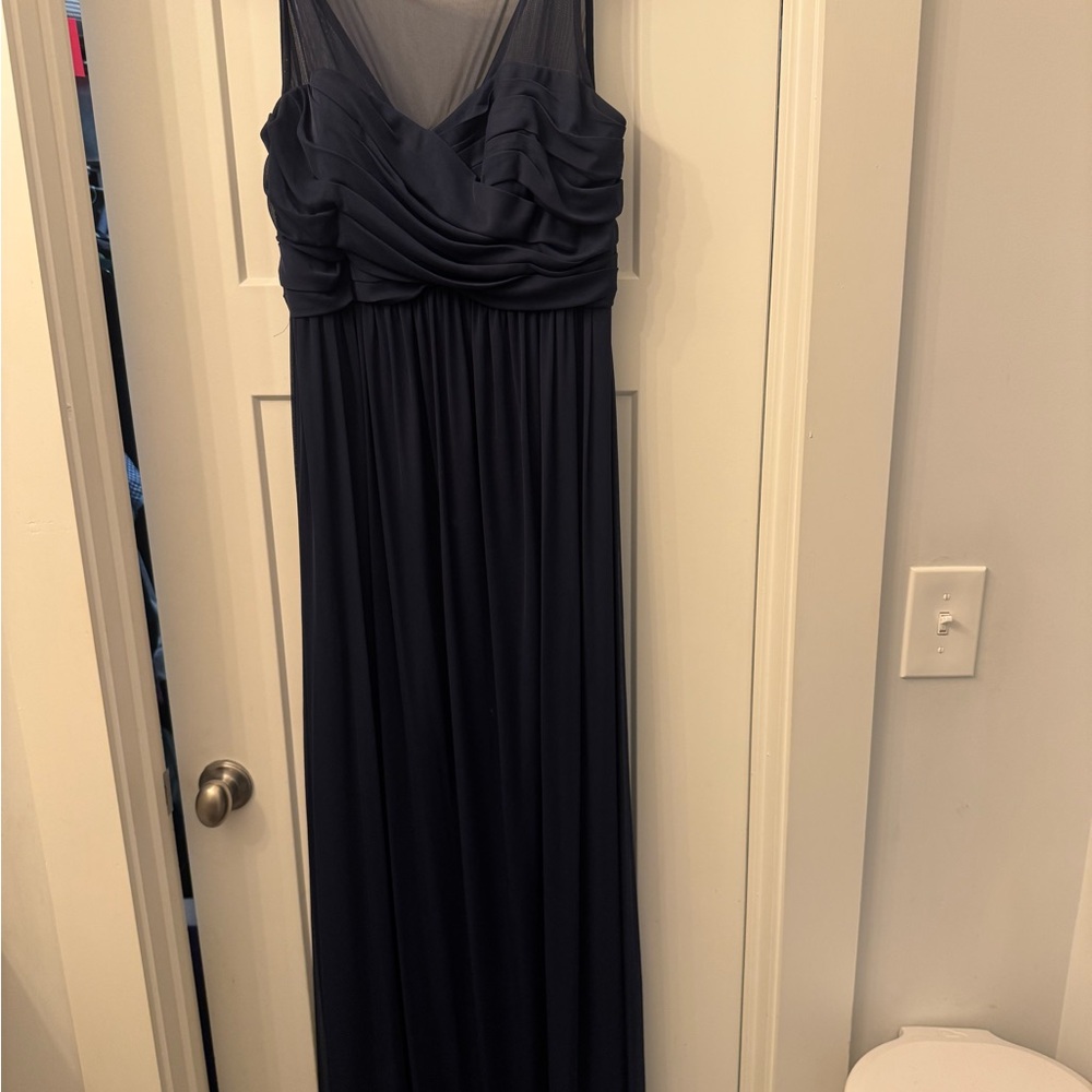 David's Bridal Blue Ruched Sleeveless Gown